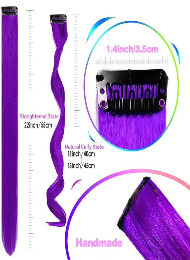 GPOVVIMX 12 PCS Purple Hair Extensions Clip in, Curly Wavy Colored Extension for Kids Girls - Party Highlights Synthetic Hairpiece 17 inch - Image 3